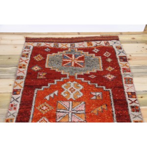 Tapis turc vintage 3,2x10,9 pi (98x333 cm), tapis Herki géométrique orange - Product Image 4