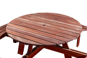 Meubles de pub d'extérieur 8 places Table de pique-nique ronde en bois Tables et bancs en bois de jardin Table de pique-nique en bois Chaise Ensemble barbecue - Product Image 3