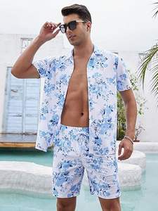 Conjunto de Camisa de Cuello Cubano y Pantalones Cortos de Playa Casuales para Hombre de Alta Calidad, Estampado de Palmeras, Tela Suave, Estilo Hawaiano - Product Image 6