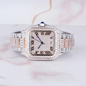 Montre en acier inoxydable de qualité supérieure avec quartz et moissanite sertis de diamants, détails en pierres scintillantes, design élégant et fluide, luxe haut de gamme - Product Image 5