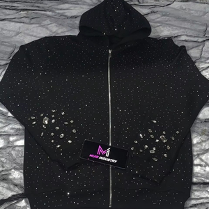 Sweat-shirt à capuche en molleton français lourd, personnalisé, brodé, avec strass, luxe, diamant, cristal, coupe courte, pour homme - Product Image 1