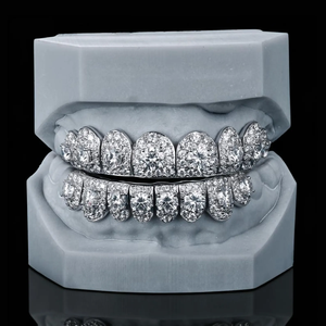 AMBER JEWELS T-782 Grillz dentaire en or massif 18K, ensemble complet, pierres naturelles taille brillant, sertissage en canal, style Hiphop, unisexe - Product Image 1