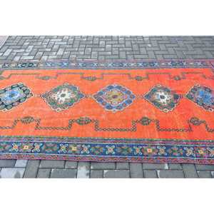 พรมตุรกีโบราณ ขนาด 4.6x10.3 ฟุต พรมลายดอกไม้สีแดงน้ำเงิน - Product Image 3