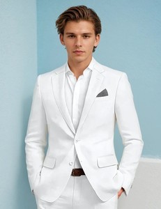 Verano blanco moda hombres trajes Slim Fit 2 piezas playa fiesta esmoquin trajes de lino para hombres esmoquin novio trajes para hombres boda - Product Image 1