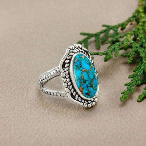 Nouvelle arrivée Bague en turquoise cuivre bleu naturel Argent sterling 925 Bijoux bohèmes Fait à la main Pierre précieuse Cadeau de fiançailles de mariage - Product Image 2
