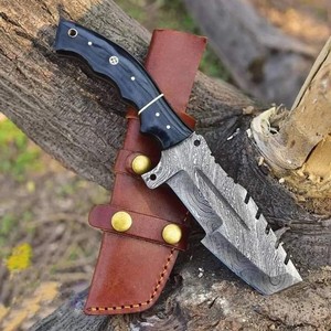 Cuchillo de Supervivencia Portátil para Exteriores, Venta Caliente de Fábrica, Acero de Damasco, Mango de Madera - Product Image 2