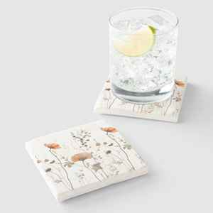 Juego de Posavasos de Mármol con Diseño de Flores Silvestres, Decoración Otoñal, Regalo Floral Hecho a Mano - Product Image 6