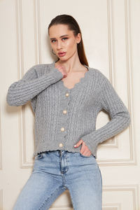 Cárdigan de Punto Suave con Cuello en V y Botones de Perla para Mujer, Suéter Cálido y Transpirable con Estampado, Prendas de Punto Elegantes, Servicios ODM y OEM - Product Image 3