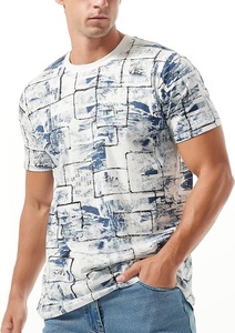 Precio al por mayor OEM servicio de los hombres 100% algodón de manga corta cuello redondo hombro pendiente cuello cinta impresa cómoda camiseta - Product Image 4