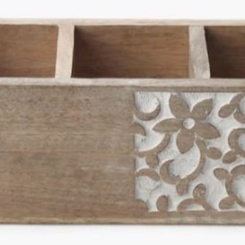 Best Sale Handcrafted Wooden 3 Compartment Floral Design Cutlery Holder at Cheap Price From India - Product Image 3