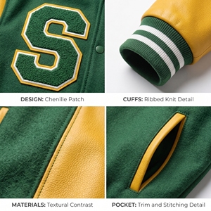เสื้อแจ็คเก็ตเบสบอลวินเทจแบบมีซิป ปักลายเชนิลล์ตามสั่ง OEM สำหรับผู้ชาย ระบายอากาศได้ดี - Product Image 6