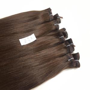 Extensiones de cabello humano sin procesar de onda profunda recta teñida doble de alta calidad con Clip de trama plana Remy virgen marrón oscuro - Product Image 1