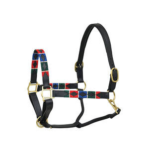 Nylon Rope Horse <b>Halter</b> with Geometric Pattern Adjustable Fit Brass Hardware Equestrian - Product Image 2
