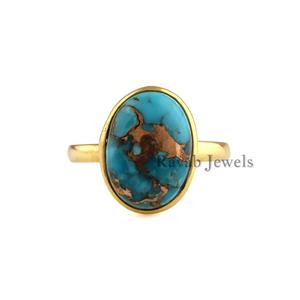 Super qualité 925 argent Sterling Fine bague de mariage pour femmes naturel bleu cuivre Turquoise ovale éternité Vermeil diamant - Product Image 2