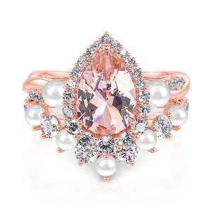 แหวนแต่งงานเจลิยา ทวิสท์ ฮาโล เพียร์ประดับมอร์แกไนต์และมุก - Product Image 1