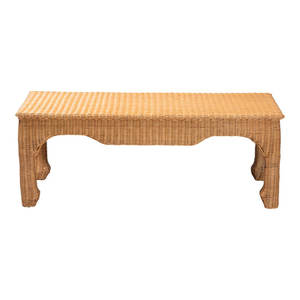 Mesa de centro de ratán Rectangular estilo Ming, mesa de acento Chic bohemio para sala de estar familiar o terraza acristalada, diseño europeo Wabi-Sabi - Product Image 1