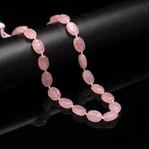 Collier de perles ovales sculptées à la main en Quartz Rose Blush Grace Pierres précieuses roses naturelles pour bijoux faits à la main romantiques et Style élégant - Product Image 4