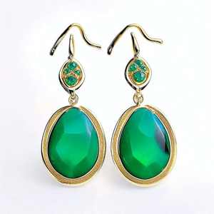 Statement 5.5 Inch <b>Green</b> CZ Multi-Stone Drop Earrings 925 Sterling Silver 18K Gold Plated Dangle Drop Earring Gift for Her - Product Image 1