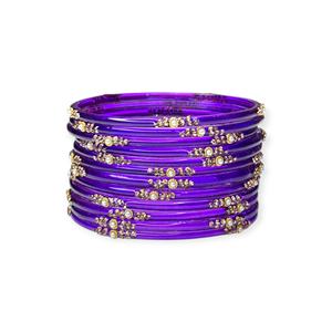 Dark Purple Gold Plated Trendy Glass Bangles <b>Set</b> with Emerald Cut Pearl Stone Work for Bridal Wedding & Party Wear - Product Image 3
