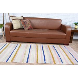 Tapis turc vintage 2,9x7,1 pieds, tapis bleu et blanc à bordures - Product Image 5