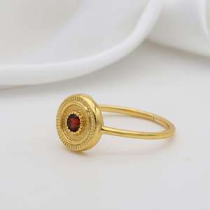 Boho Garnet <b>Dainty</b> Brass <b>Ring</b> 18k Gold Plated Round Shield Textured Wholesale <b>Ring</b> for Women - Product Image 3