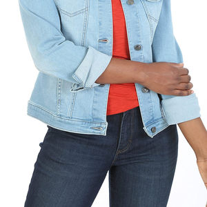 Chaqueta vaquera orgánica mediana de Moq bajo personalizada para mujer Chaqueta vaquera clásica de camionero para mujer a granel Chaqueta de mujer con cuello vuelto - Product Image 5