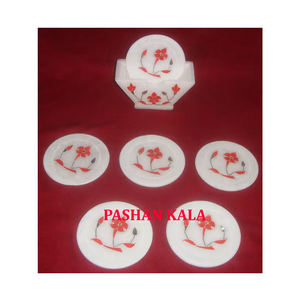 Dessous de verre en forme de fleur le plus vendu nouveau design classique aspect moderne marbre blanc incrusté de finition fine et lisse brillant - Product Image 1