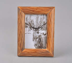 Hand Carved Natural Wood <b>Photo</b> <b>Frame</b> With Wavy Texture Design Rustic Bohemian Desktop Display For Eco Friendly Home Decor - Product Image 3