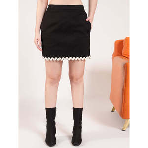 Deebaco Women's Black Solid Lace Co-Ord Set Sleeveless Crop <b>Top</b> With White Ruffle Trim Style Skirt Spring Summer Western Wear - Product Image 3