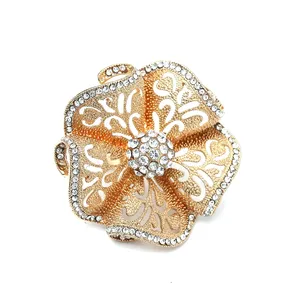 Fashion New Exaggerated Open Scarf Buckle 3D Noble Temperament Vintage Hollow Diamond Inlaid Flower Large <b>Ring</b> for Women's - Product Image 1