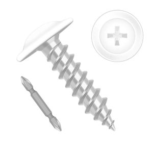 # Vis autotaraudeuses à tête fraisée 8 x 1/2 en acier au carbone zingué, vis à bois à tête blanche, filetage complet, embout de tournevis inclus, 100 pièces - Product Image 1