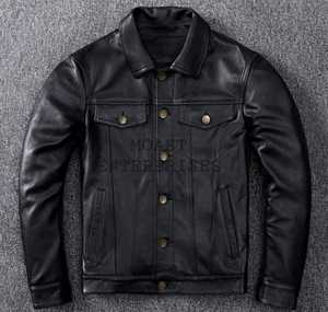 Chaqueta de piel de vaca personalizable de alta calidad Logo Estilo vintage Tela vaquera Liso teñido Cremallera Invierno Servicio OEM disponible - Product Image 5