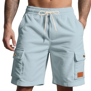 Short de couleur unie en velours côtelé de haute qualité pour hommes en été, short décontracté avec étiquettes en cuir et short de sport de plage à la mode - Product Image 1