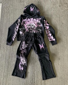 ชุดเซ็ตฮู้ดดี้และกางเกงจ็อกเกอร์ผ้าฟอกสีสไตล์วินเทจคุณภาพสูงสำหรับผู้ชาย ยี่ห้อ Wedix Sports  ไซส์พลัส  แบบยูนิเซ็กซ์  พร้อมลายพิมพ์ - Product Image 2