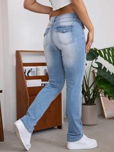 Joggers de cintura elástica de cintura alta para mujer, pantalones vaqueros holgados elásticos con cordón y bordado de botones para la temporada de invierno - Product Image 5