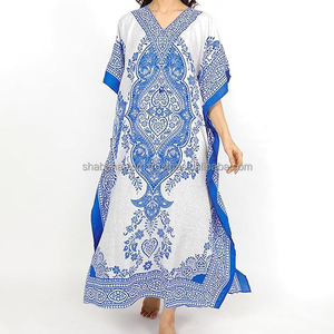 Asequible africano tradicional Dashiki Kaftan fabulosa ropa de mujer Kaftan vestido largo bloque de mano estampado Vestido de playa - Product Image 1