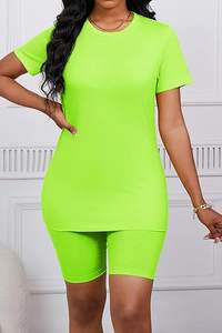 ショーツセット女性用2ピーススポーツセット半袖トップスパンツ女性用通気性バイカーショーツランニングヨガセット - Product Image 4