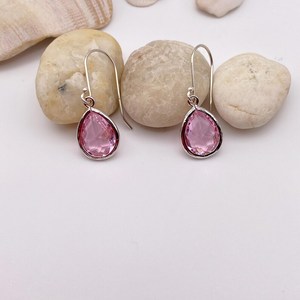 ต่างหูเงินทัวร์มาลีนสีชมพูสำหรับงานวันเกิดจี้หยดน้ำต่างหูเงินสเตอร์ลิง - Product Image 4