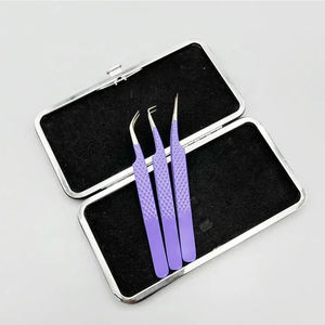 Pointe en fibre J incurvée à 90 degrés Logo privé droit Poignée en diamant Solide Acier inoxydable Violet Qualité supérieure Volume Pince à cils - Product Image 6