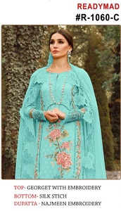 Georgette pakistanaise originale avec travail de broderie Kurtis avec point de soie extensible Pent et broderie Nazmeen Dupatta - Product Image 2