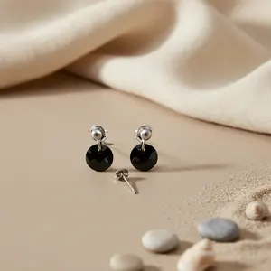 Boucles d'oreilles en argent 925 avec pierre précieuse noire pour femme, cadeau de mode - Product Image 3