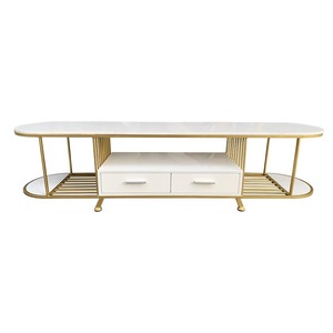 KTV68061 Mueble de TV Contemporáneo de Dos Niveles con Tapa de Piedra Blanca y Cajones 180x40x45cm para el Hogar y la Sala de Estar - Product Image 2