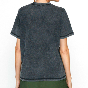 Camiseta Vintage de lavado ácido de alta calidad 100% algodón transpirable de punto camisetas de gran tamaño para mujer - Product Image 6