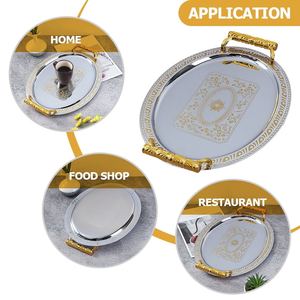 Bandeja de Servicio de Lujo Plateada y Dorada con Asas, Bandeja de Acero Inoxidable, Bandeja Ovalada para Comida, para Cenas, Bodas, Hogar y Cocina - Product Image 6