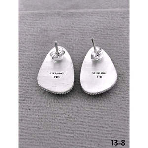 Southwest Handmade #8 Turquoise & Sterling Silver <b>Post</b> Stud <b>Earrings</b> Water Drop Shape with Bezel Setting for Gift - Product Image 4