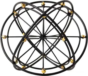 批发供应商金属几何球体3D黑色金属装饰球现代桌面雕塑球体