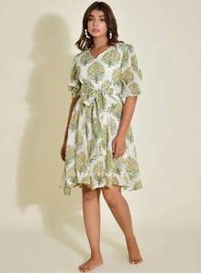 Vestido corto indio de algodón con bloque de mano para mujer, Elegante ropa de fiesta, vestido con estampado floral, vestido de regalo de luna de miel personalizado para novia - Product Image 4