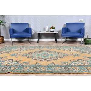 Grand tapis turc vintage 6x9,1 pi (184x278 cm), tapis jaune uni - Product Image 1