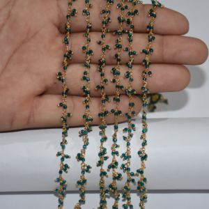 green hydro Beads wire wrapped Cluster <b>Rosary</b> Chain, Beaded Chain for Bracelet necklace jewelry Making, 2mm hydro beads chain - Product Image 2