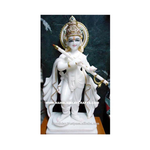 Handmade Marble With Glossy Iskcon Krishna Statue With Unique Design For <b>Home</b> Office And <b>Temple</b> Decoration And Worship Purpose - Product Image 1